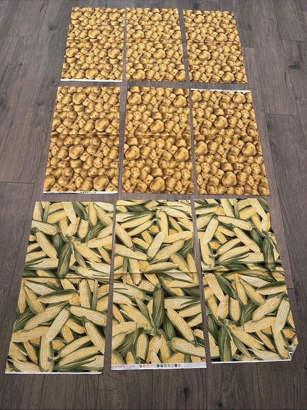 Corn and Potato Fabric Panels - Yellow & Green Print